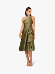 Adrianna Papell Green Studio One Shoulder Mikado Dress - Image 4 of 6