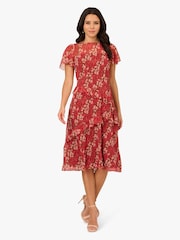 Vestido brown de chiffon Crinkle com Print Adrianna Papell - Imagem 1 de 6