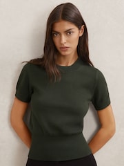 Reiss Khaki Green Anita Cotton And Wool Crew-Neck Top - Image 1 of 6