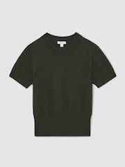 Reiss Khaki Green Anita Cotton And Wool Crew-Neck Top - Image 2 of 6