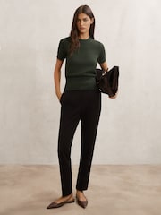 Reiss Khaki Green Anita Cotton And Wool Crew-Neck Top - Image 3 of 6