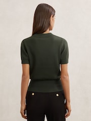 Reiss Khaki Green Anita Cotton And Wool Crew-Neck Top - Image 5 of 6
