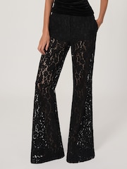 Reiss Black Delphine Lace Wide Leg Trousers - Image 1 of 7