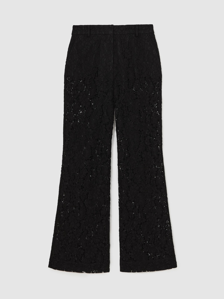 Reiss Black Delphine Lace Wide Leg Trousers - Image 2 of 7