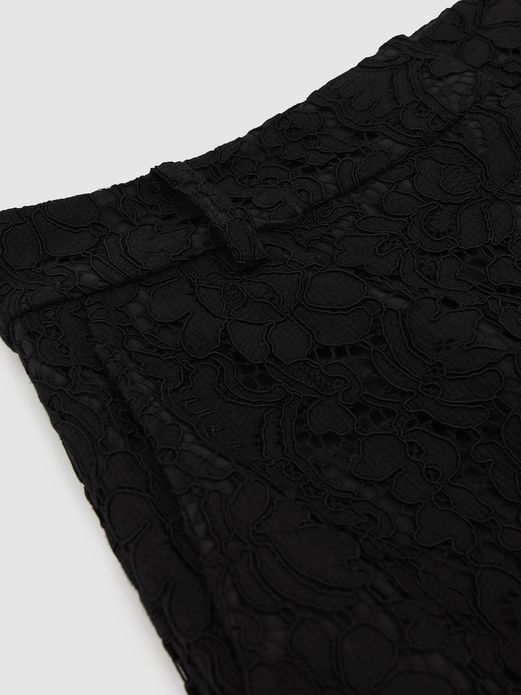 Reiss Black Delphine Lace Wide Leg Trousers - Image 7 of 7