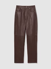 Reiss Oxblood Burgundy Verona Leather Slim-Leg Trousers - Image 2 of 5