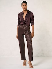 Reiss Oxblood Burgundy Verona Leather Slim-Leg Trousers - Image 3 of 5