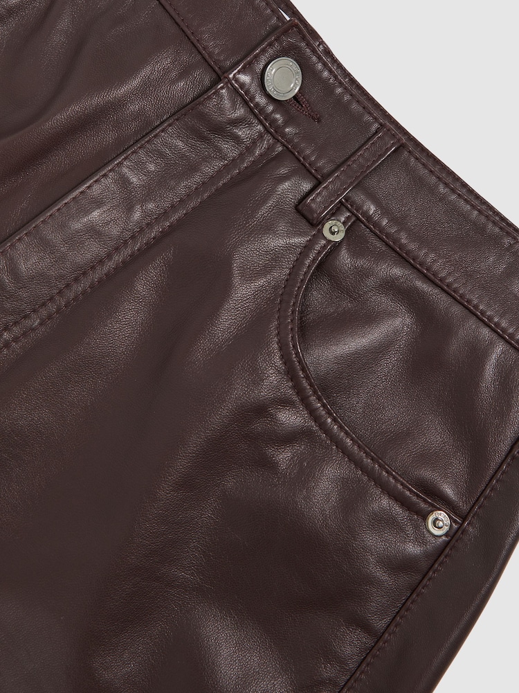 Reiss Oxblood Burgundy Verona Leather Slim-Leg Trousers - Image 5 of 5