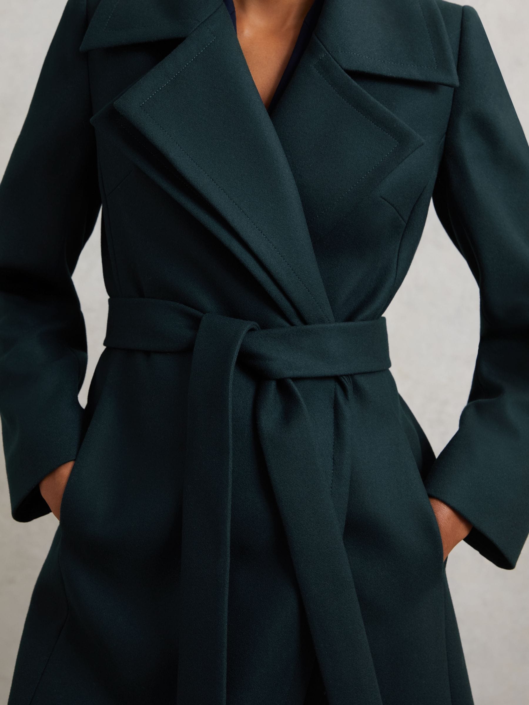 Buy Reiss Teal Odette Petite Wool-Blend Double-Lapel Belted Coat