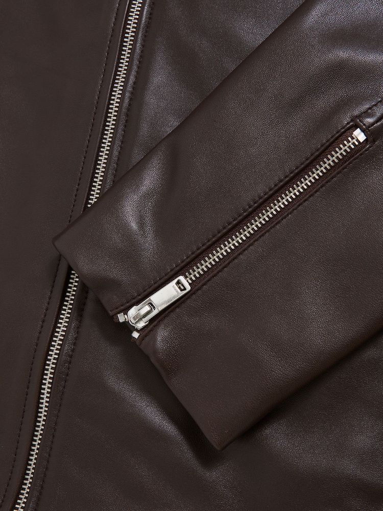 Reiss Chocolate Brown Layla Longline Leather Jacket - Image 6 of 6 Reiss Chocolate Brown Layla Longline Leather Jacket - Image 6 of 6