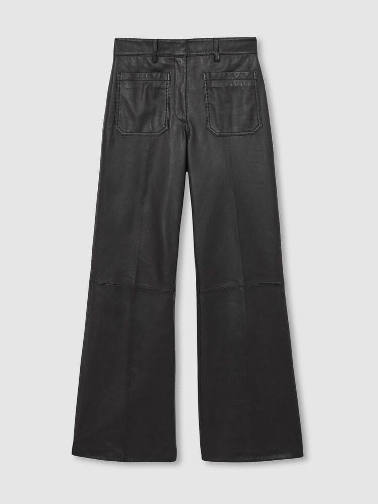 Reiss Black Priya Leather High-Rise Flared Trousers - Image 2 of 6 Reiss Black Priya Leather High-Rise Flared Trousers - Image 2 of 6