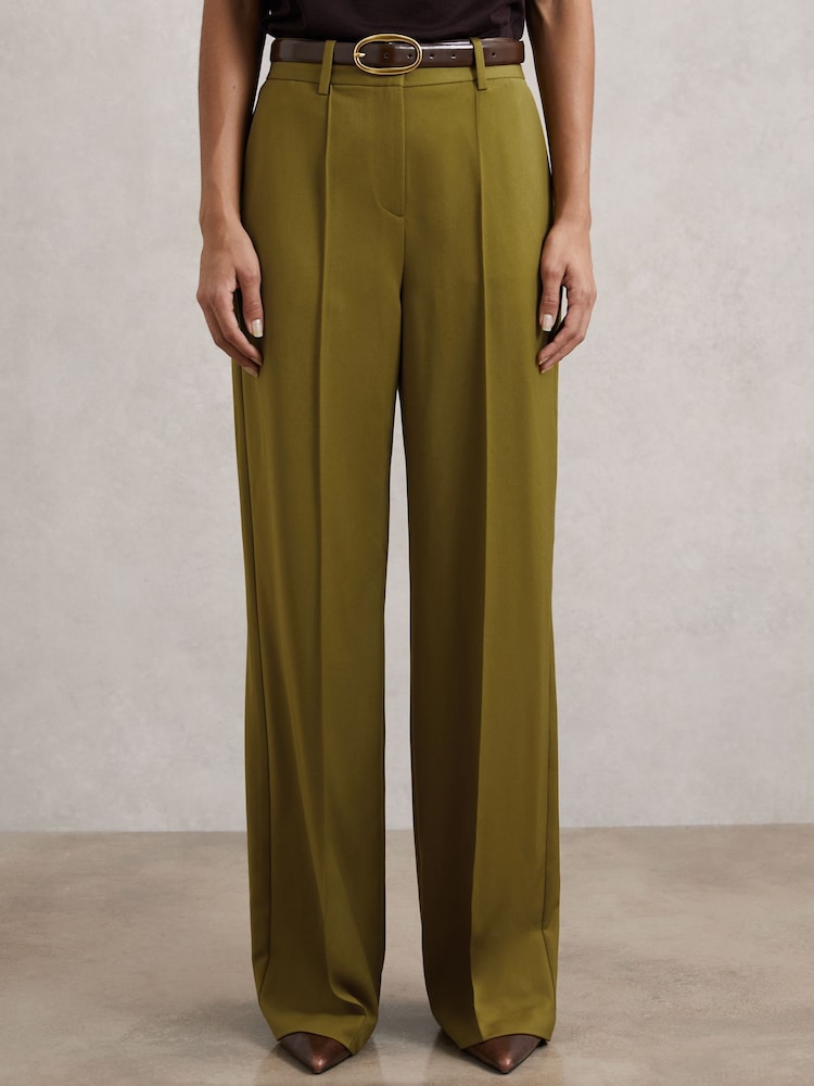 Reiss Green Luisa Petite Wide-Leg Pintuck Trousers - Image 1 of 7 Reiss Green Luisa Petite Wide-Leg Pintuck Trousers - Image 1 of 7