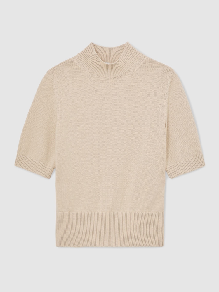 Reiss Neutral Aria Cotton and Wool Funnel-Neck Knit Top - Image 2 of 6 Reiss Neutral Aria Cotton and Wool Funnel-Neck Knit Top - Image 2 of 6