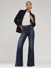 Reiss Mid Blue Glora Button-Pocket Flared Jeans - Image 1 of 7