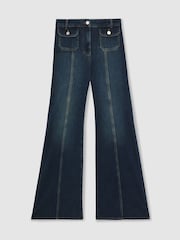 Reiss Mid Blue Glora Button-Pocket Flared Jeans - Image 2 of 7