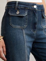 Reiss Mid Blue Glora Button-Pocket Flared Jeans - Image 5 of 7