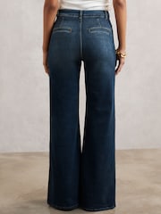 Reiss Mid Blue Glora Button-Pocket Flared Jeans - Image 6 of 7