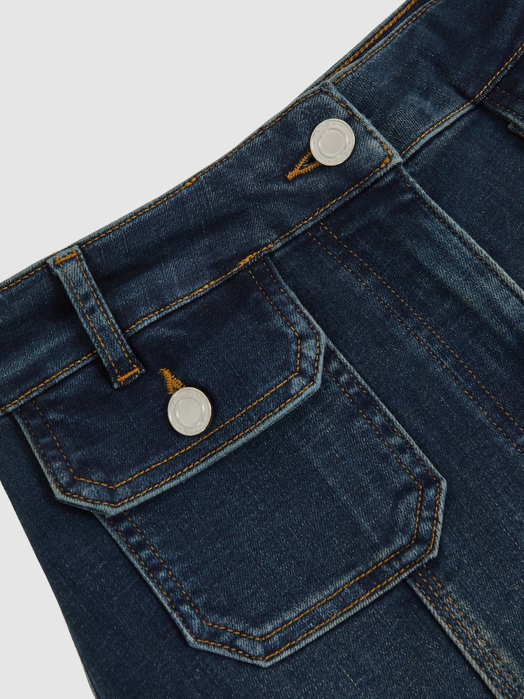Reiss Mid Blue Glora Button-Pocket Flared Jeans - Image 7 of 7