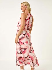 Roman Pink Petite Butterfly Halterneck Dress - Image 3 of 5