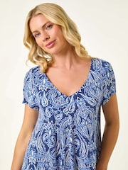 Roman Blue Petite Printed V-Neck Pocket Swing Dress - Image 4 of 5