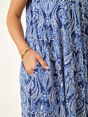 Roman Blue Petite Printed V-Neck Pocket Swing Dress - Image 5 of 5