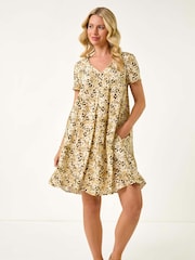 Roman Natural Petite Animal Print Swing Pocket Dress - Image 2 of 5