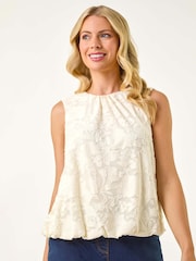 Roman White Petite Jacquard Bubble Hem Vest Top - Image 1 of 5