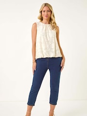 Roman White Petite Jacquard Bubble Hem Vest Top - Image 2 of 5