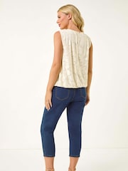 Roman White Petite Jacquard Bubble Hem Vest Top - Image 3 of 5