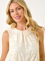 Roman White Petite Jacquard Bubble Hem Vest Top - Image 4 of 5