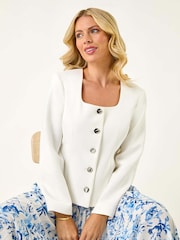 Branco - Jaqueta Roman Petite com Scoop Neck e botões - Imagem 4 de 5