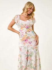 Roman White Petite Floral Print Tiered Dress - Image 1 of 5