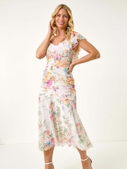 Roman White Petite Floral Print Tiered Dress - Image 2 of 5