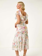 Roman White Petite Floral Print Tiered Dress - Image 3 of 5
