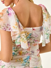 Roman White Petite Floral Print Tiered Dress - Image 5 of 5