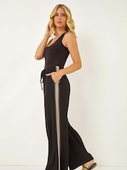 Roman Black Petite Linen Mix Side Stripe Trousers - Image 1 of 5