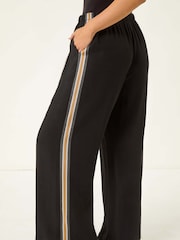 Roman Black Petite Linen Mix Side Stripe Trousers - Image 3 of 5