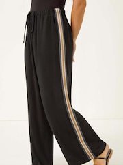 Roman Black Petite Linen Mix Side Stripe Trousers - Image 4 of 5