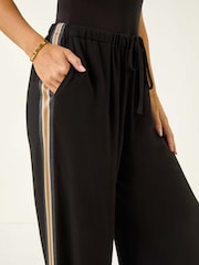 Roman Black Petite Linen Mix Side Stripe Trousers - Image 5 of 5