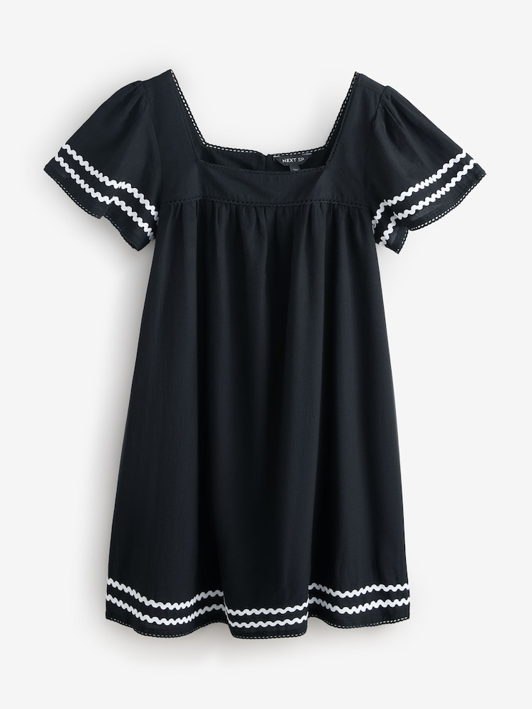 Black Square Neck Ribbed Dress - Image 1 of 1