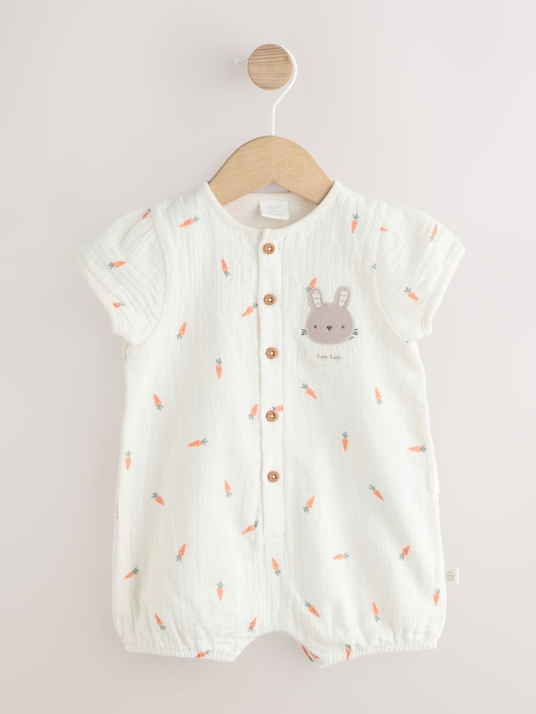 White Bunny Baby Woven Romper (0mths-3yrs) - Image 1 of 7