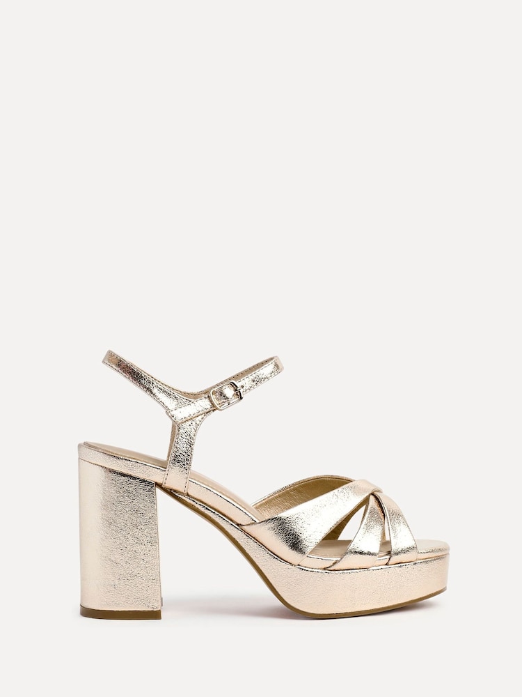 Linzi Gold Keliah Platform Cross-Over Strap Block Heeled Sandals - Image 2 of 5