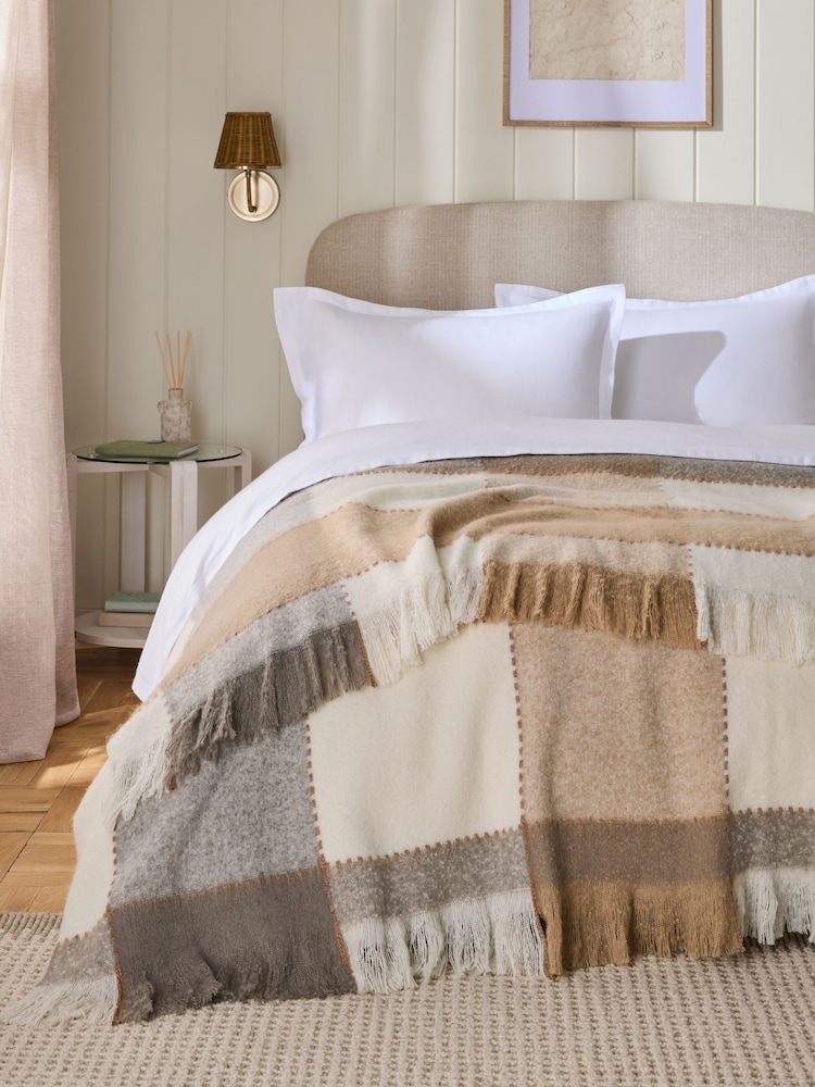 Natural Cosy Check Throw - Image 1 of 4