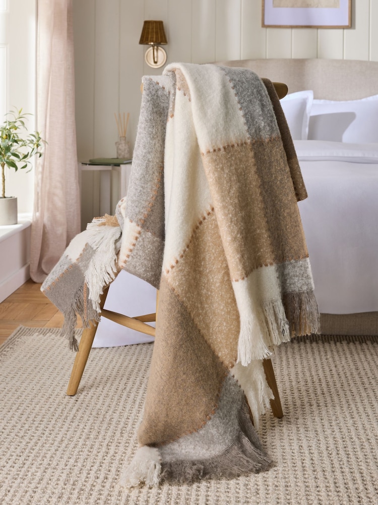 Natural Cosy Check Throw - Image 2 of 4