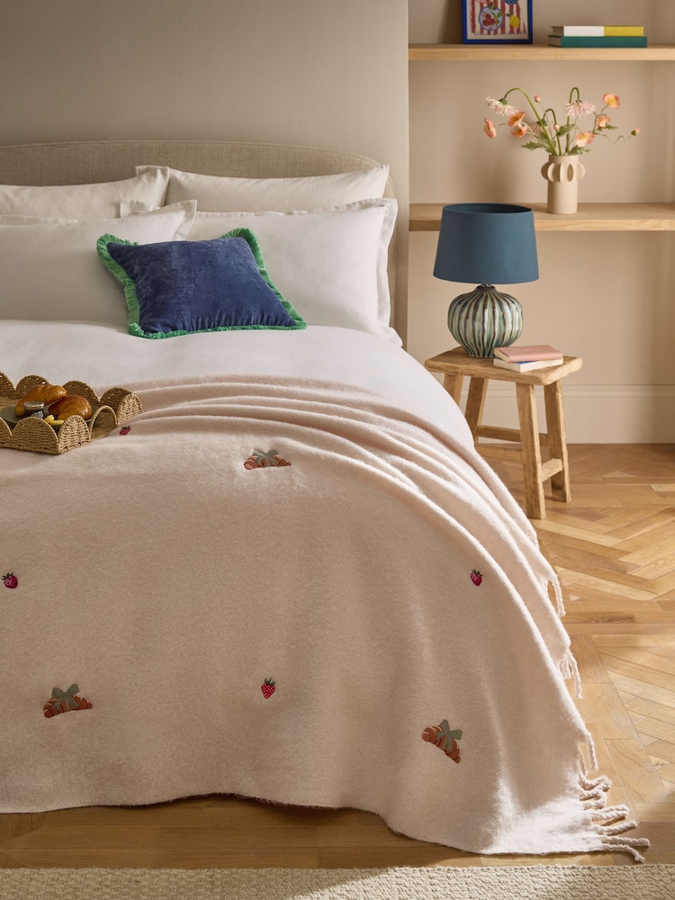 Natural Breakfast In Bed Embroidered Cosy Throw - Image 1 of 6