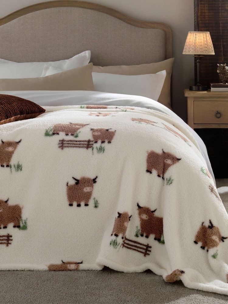 Natural Hamish The Highland Cow Fleece Throw - Image 1 of 7