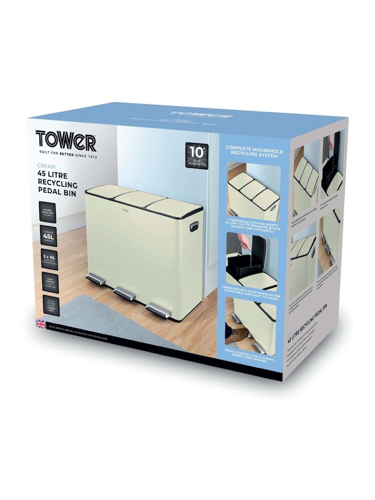 Tower Cream Rectangular Pedal Bin - Image 8 of 8