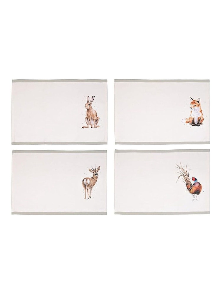 Wrendale Set of 4 Neutral Woodlanders Animal Print Fabric Placemats - Image 1 of 5 Wrendale Set of 4 Neutral Woodlanders Animal Print Fabric Placemats - Image 1 of 5