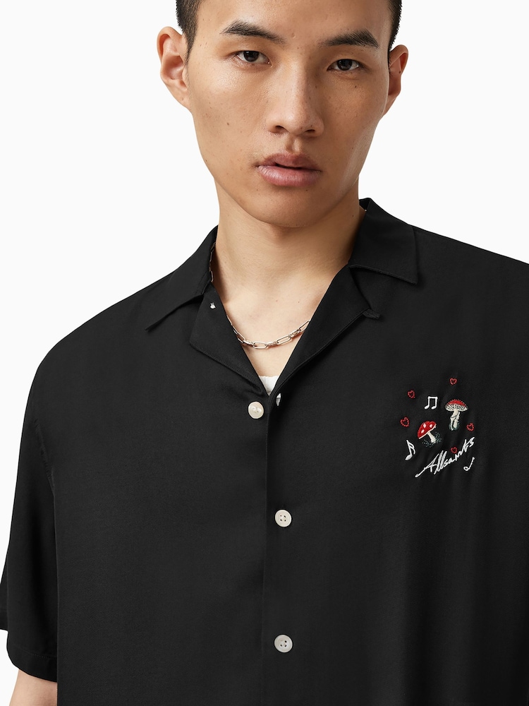 AllSaints Black Fungi Short Sleeve Shirt - Image 2 of 7 AllSaints Black Fungi Short Sleeve Shirt - Image 2 of 7