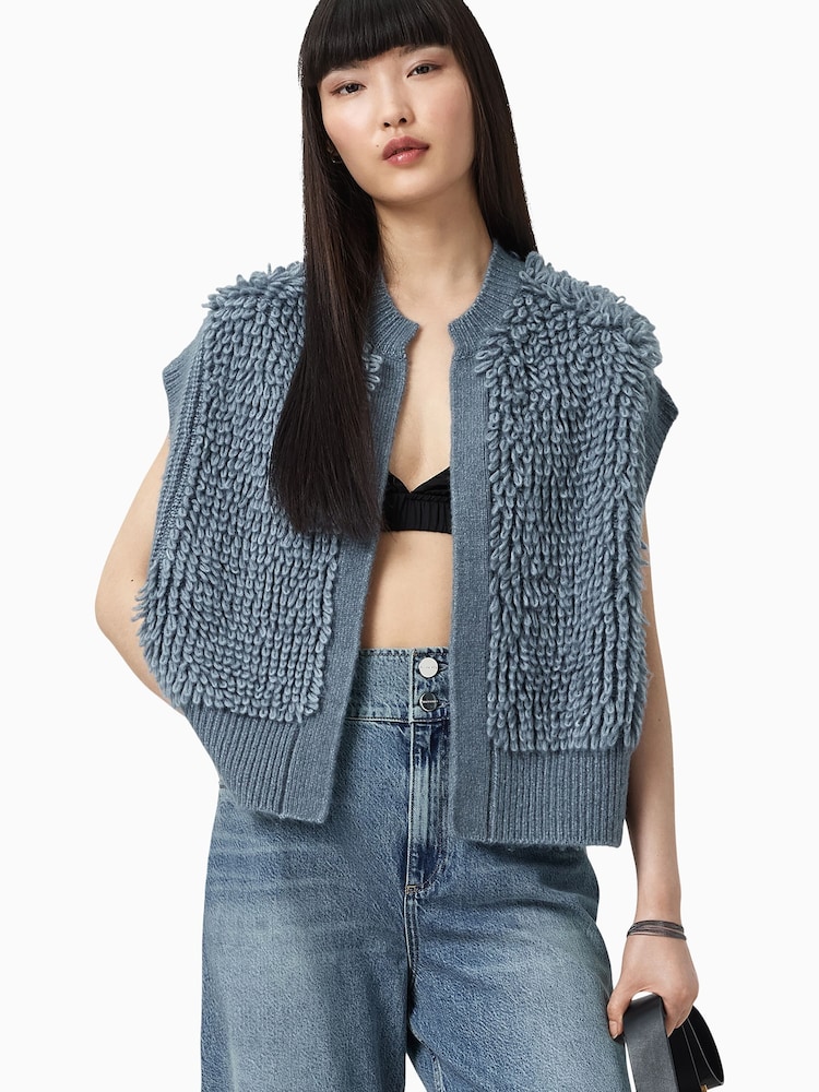 AllSaints Blue Elias Gilet - Image 1 of 8